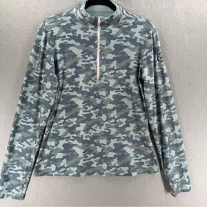 Straight Down 1/4 Zip Pullover Womens Size M Blue Golf Camo 1923 Crest Logo